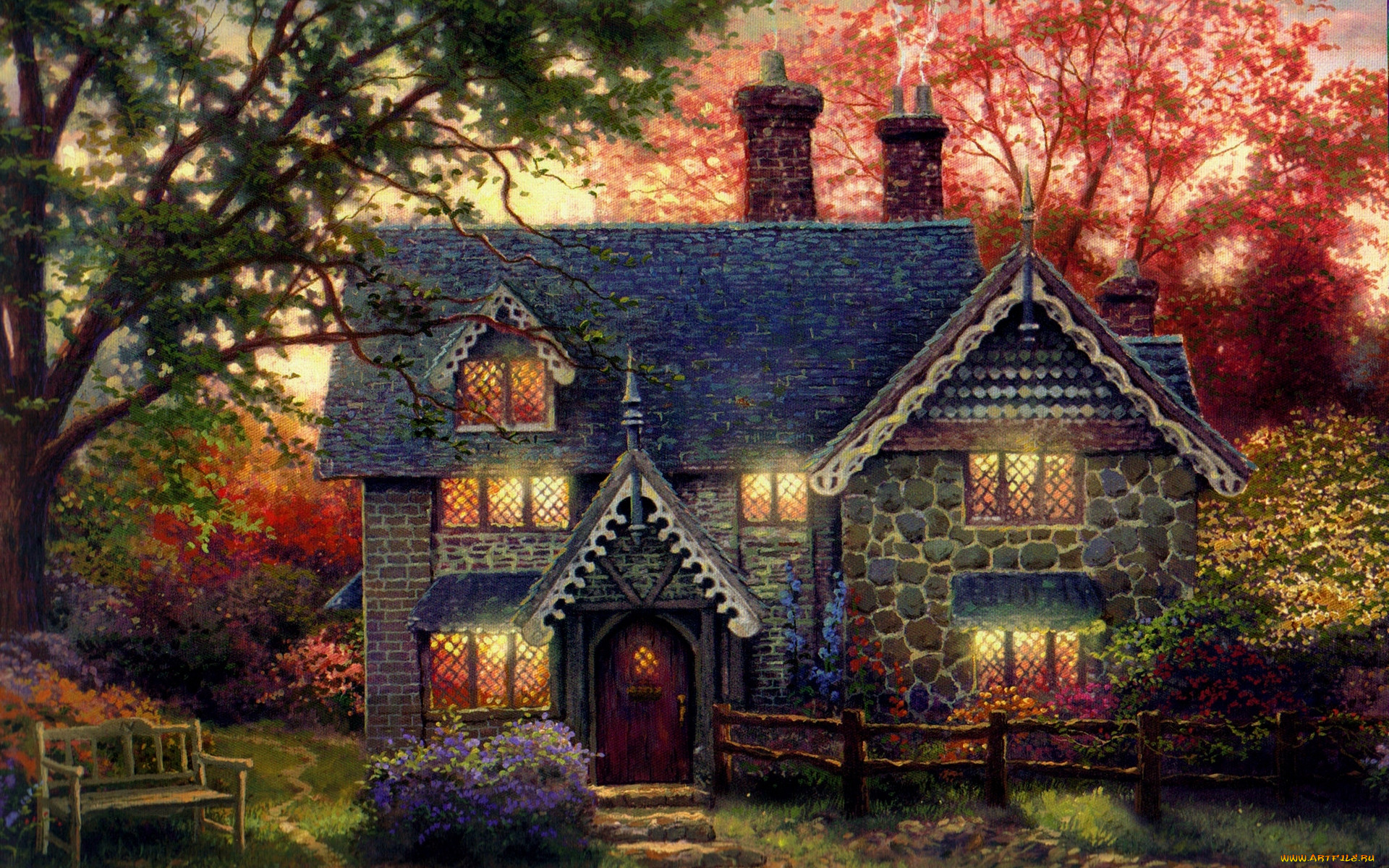 gingerbread, cottage, , thomas, kinkade, , , 